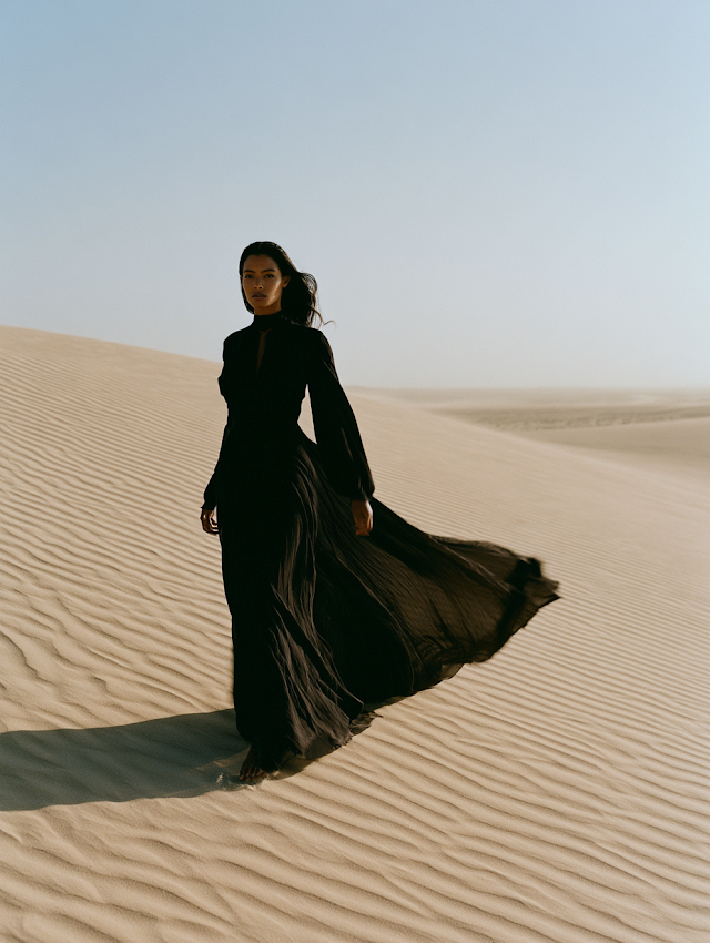Elegant Woman in Minimal Desert Landscape