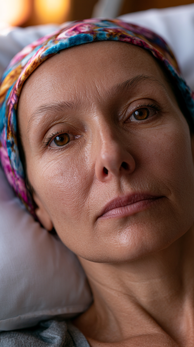 Emotional Portrait of a Sick Uzbek Woman in a Hospital Bed