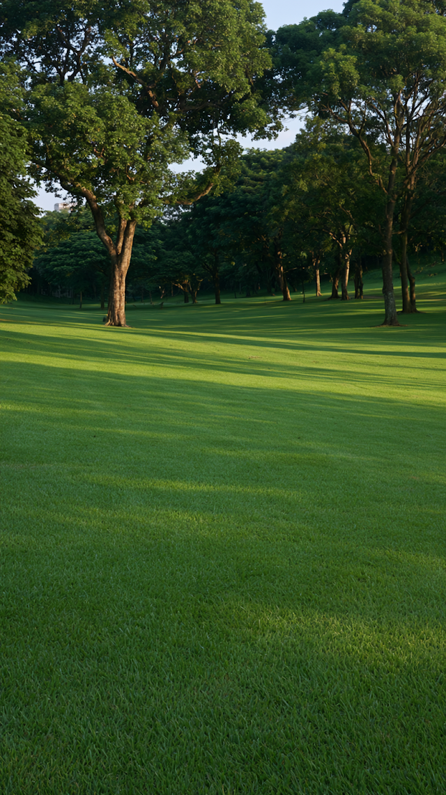 Empty Green Lawn in Sunny Park