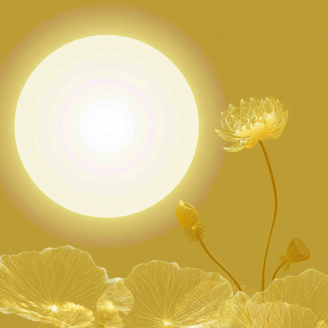Ethereal Golden Lotus Flora Under a Radiant Sun
