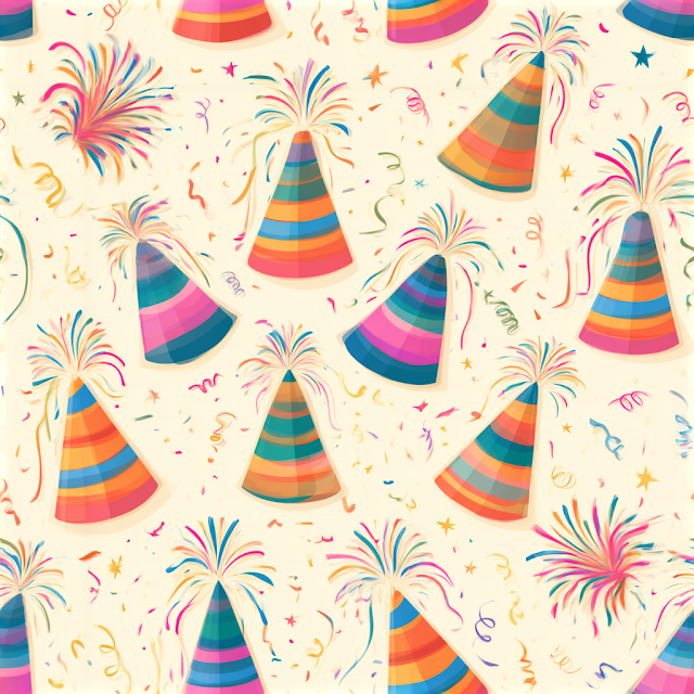 Festive Celebration Pattern with Party Hats and Confetti