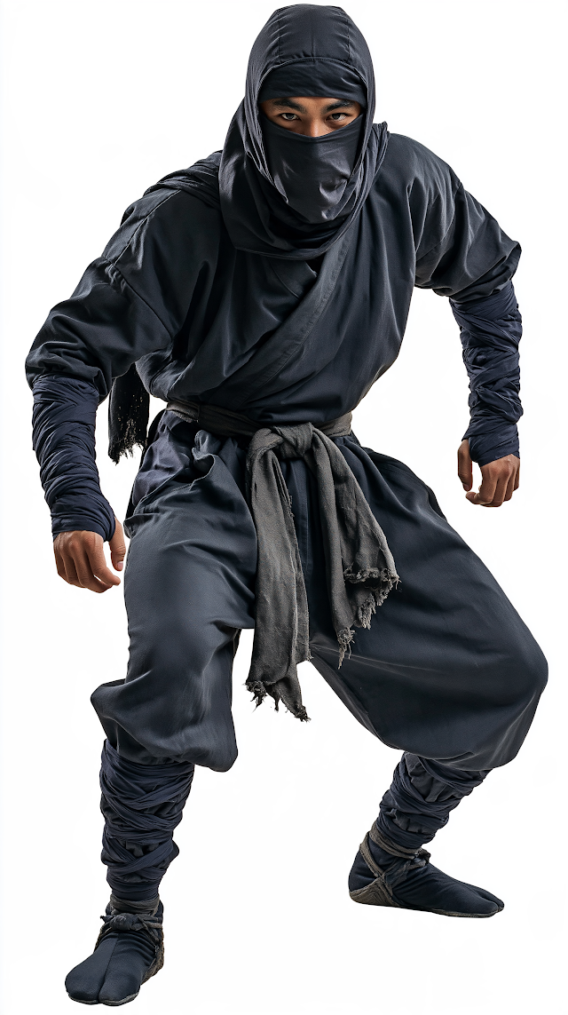 Fierce Japanese Ninja Warrior in Crouched Stance
