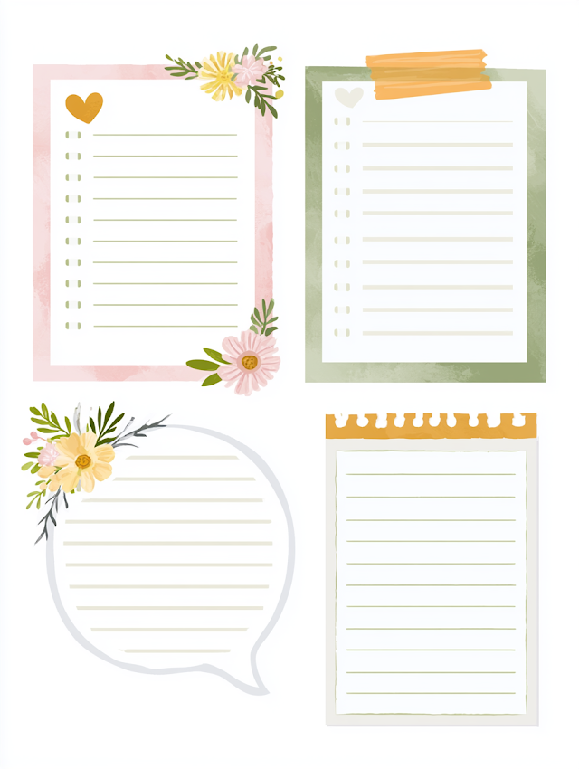 Floral Watercolor Note Pages Set