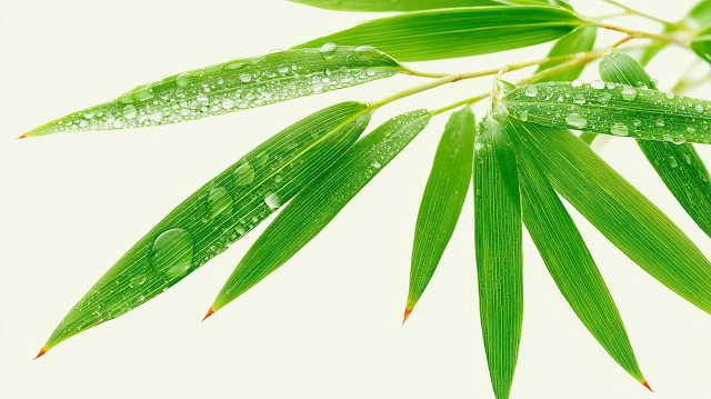 Fresh Bamboo Leaves with Dew Drops