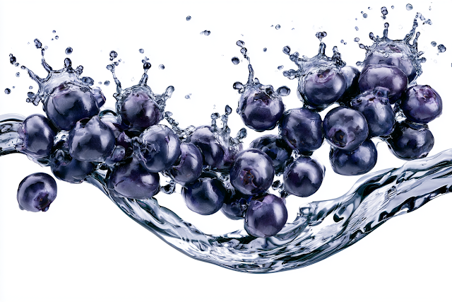 Fresh Blueberries in Water Splash