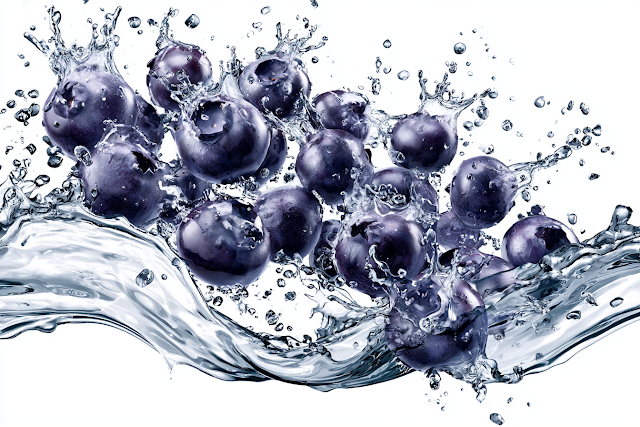 Fresh Blueberries in Water Splash