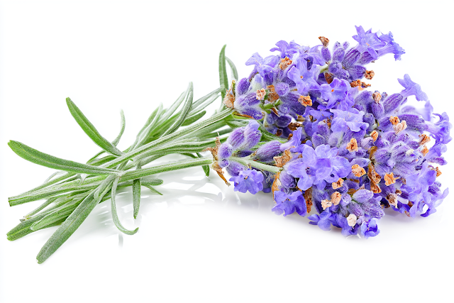 Fresh Lavender Sprig on White Background