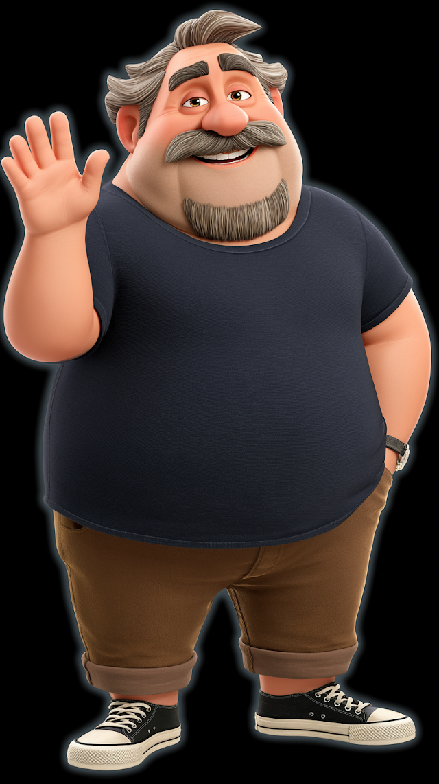 Friendly Heavyset Character Waving Hello