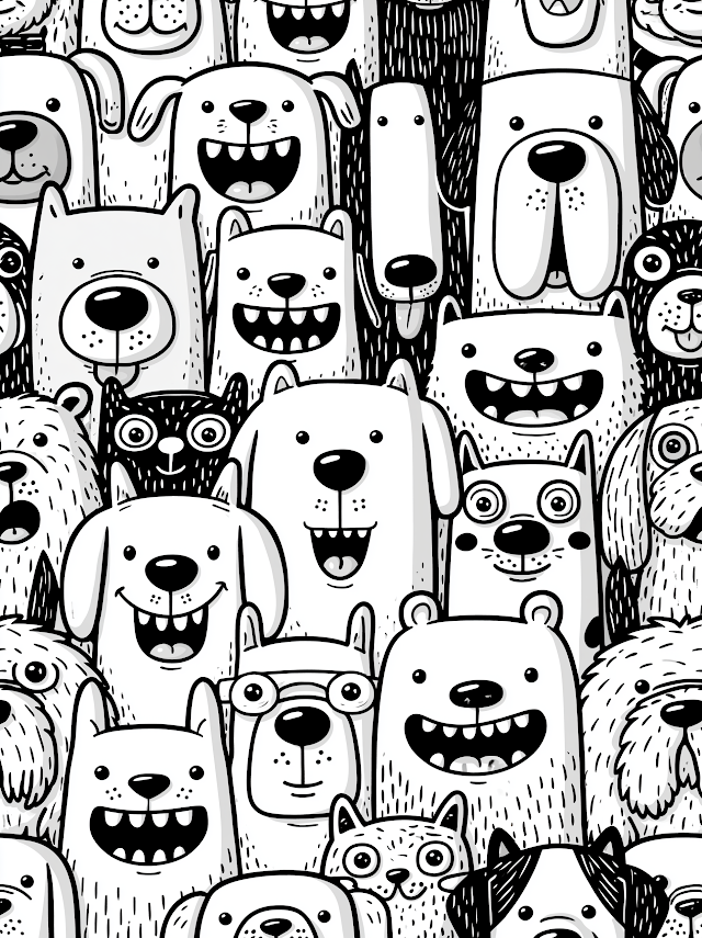 Fun Doodle Coloring Page of Happy Dogs