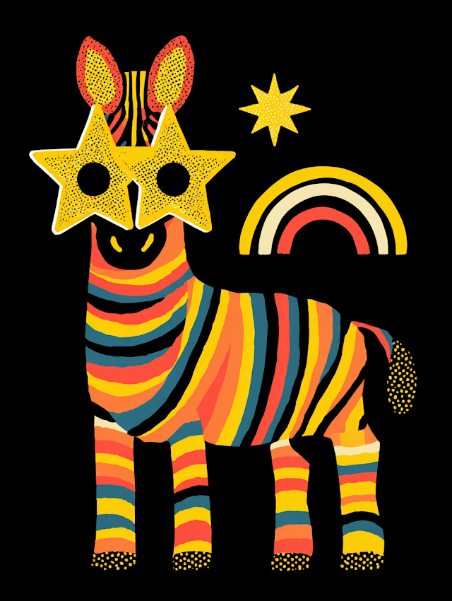Funky Colorful Zebra Illustration