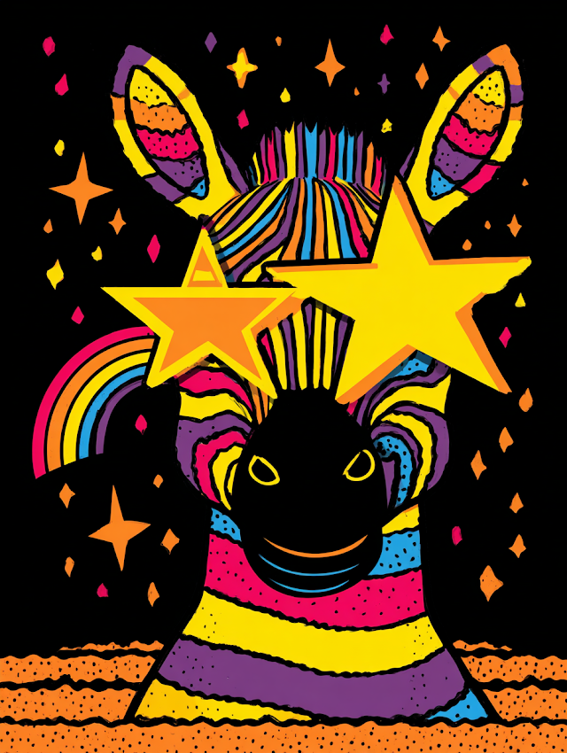 Funky Rainbow Zebra with Star Sunglasses