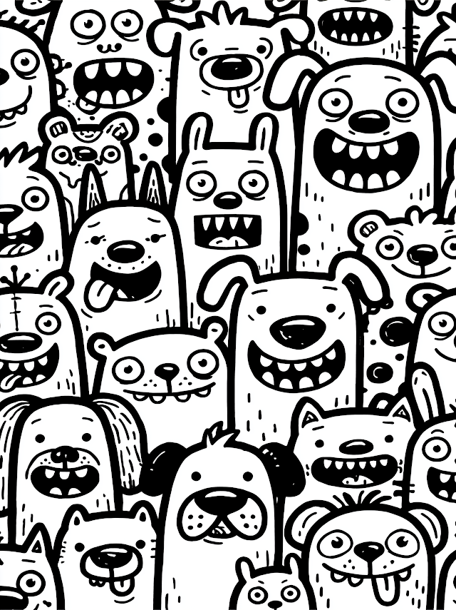 Funny Dog Doodles Coloring Page for Kids