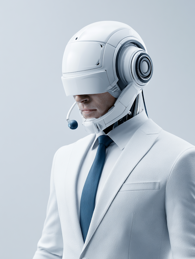 Futuristic AI Agent in a Sleek Suit