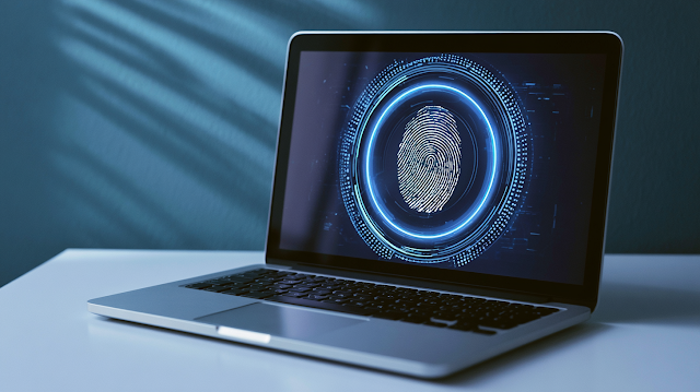 Futuristic Biometric Security Interface on Laptop