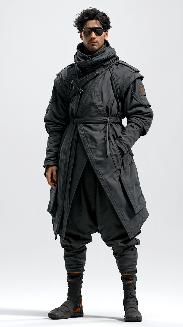 Futuristic Blind Civilian NPC in Urban Costume