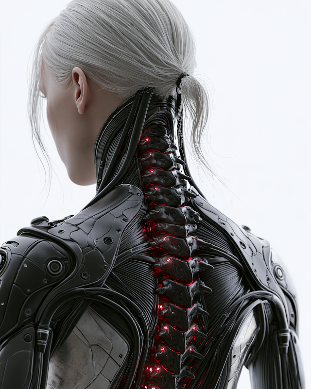 Futuristic Cyborg Woman with Cybernetic Spine