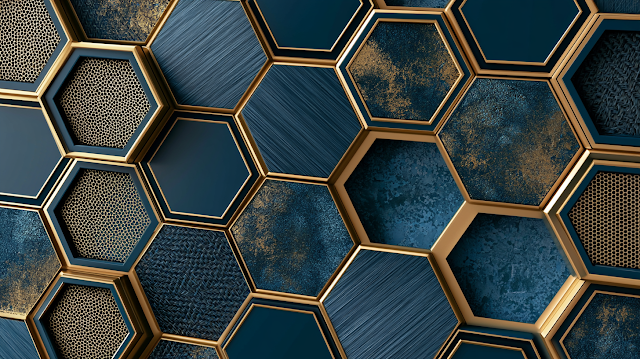 Futuristic Geometric Honeycomb Wall in Dark Teal and Navy