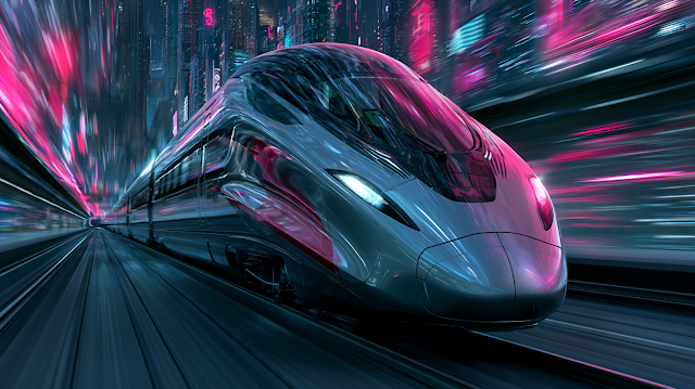 Futuristic High-Speed Train in Neon Urban Tunnel