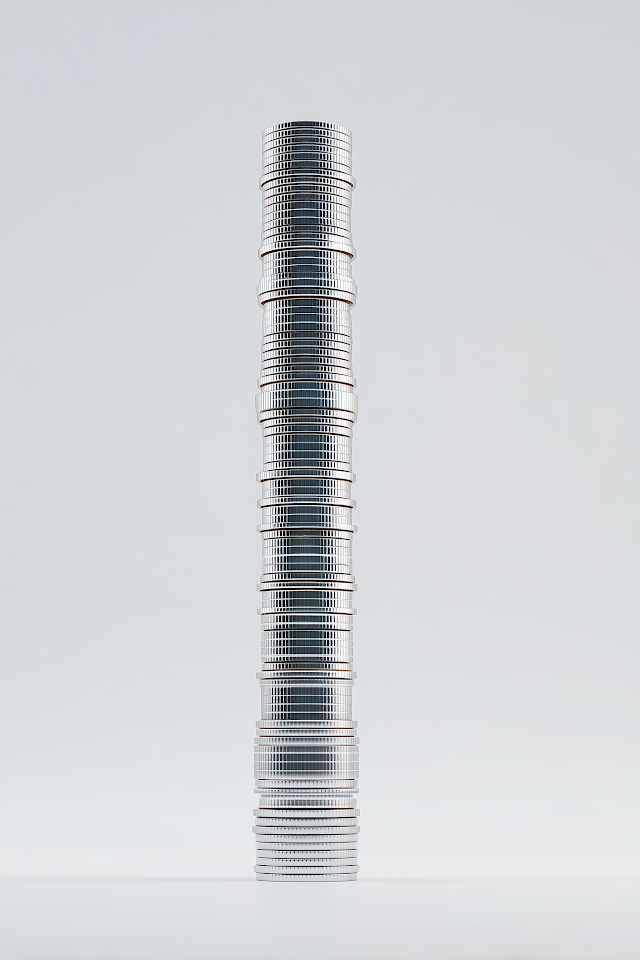 Futuristic Skyscraper Made of Metallic Coins