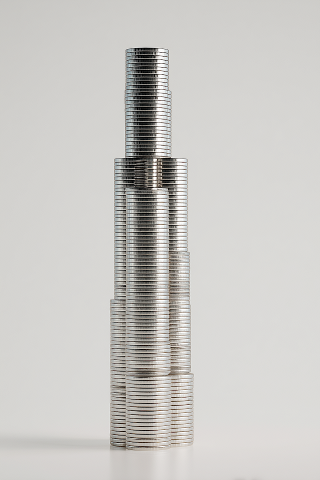 Futuristic Skyscraper Made of Metallic Coins