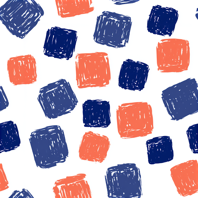 Geometric Scribbles Pattern in Cobalt Blue and Coral