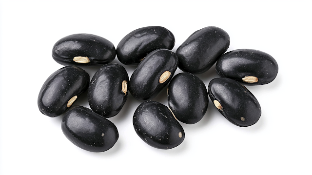 Glossy Black Beans on White Background