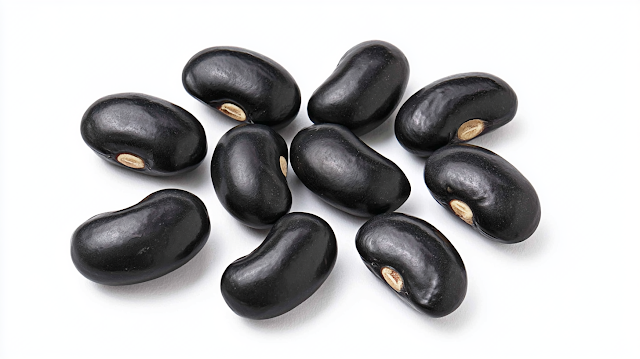 Glossy Black Beans on White Background