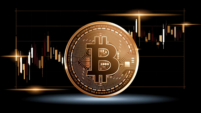 Glossy Golden Cryptocurrency Coin on Trading Chart