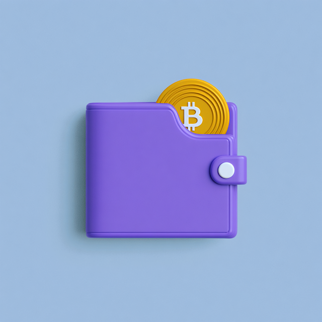 Glossy Purple Digital Wallet with Cryptocurrency Coin