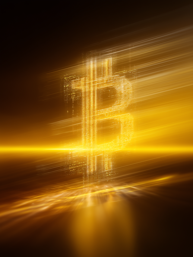 Glowing Bitcoin Symbol in a Digital Void