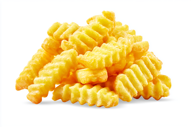 Golden Crinkle-Cut French Fries on White Background