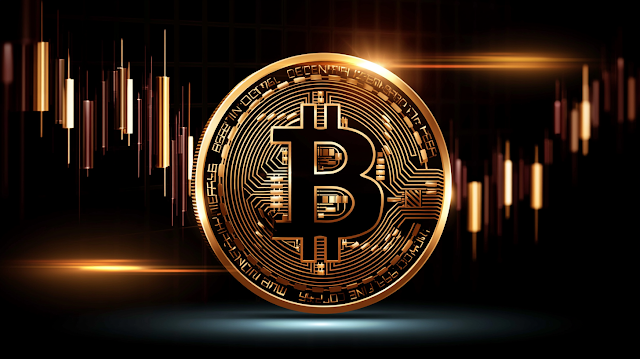 Golden Cryptocurrency Coin on Financial Chart