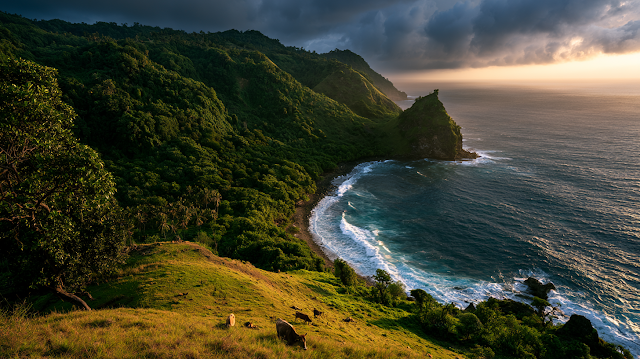 Golden Hour on a Tropical Coastline in Lombok, Indonesia