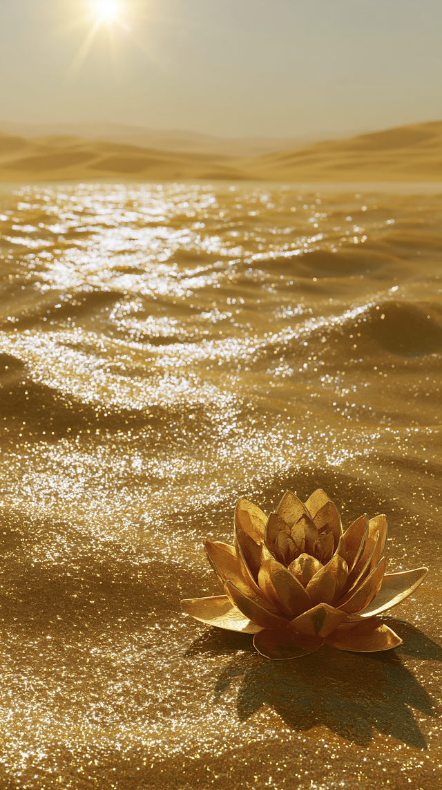 Golden Lotus on a Shimmering Sea