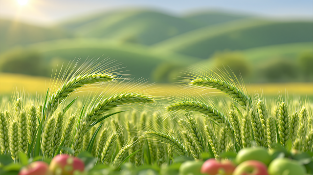 Golden Wheat and Apple Orchards in Summer