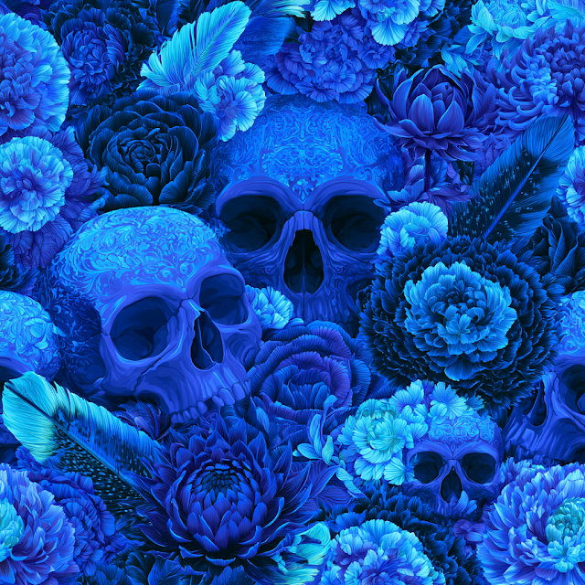 Gothic Blue Floral Skull Pattern