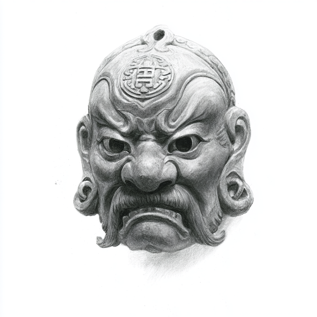 Hand-Drawn Thunder God Nuo Mask Illustration