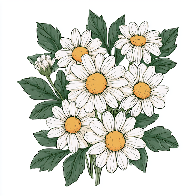Hand Drawn White Daisy Cluster Illustration