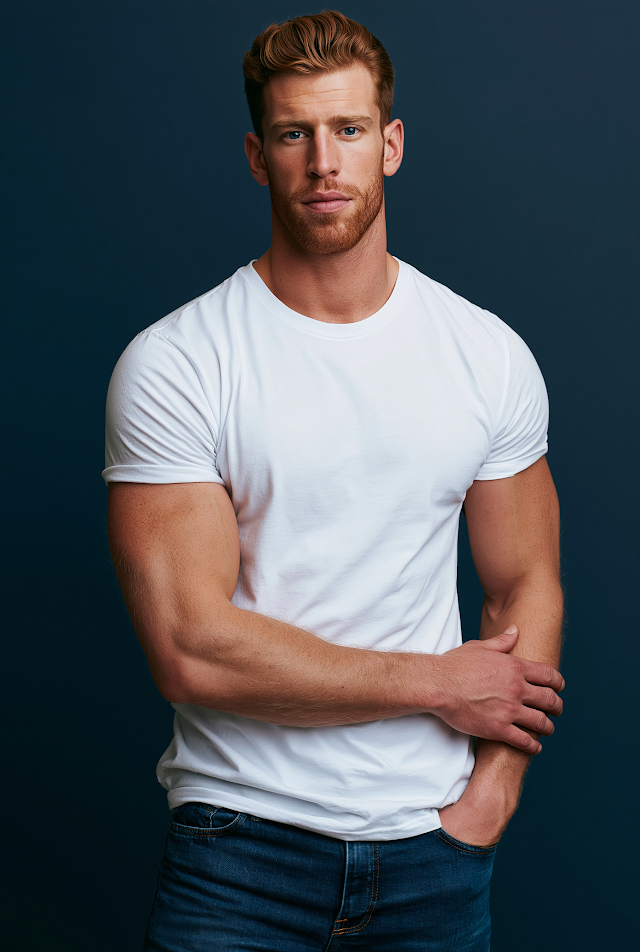 Handsome Muscular Man with Red Hair in Casual Attire