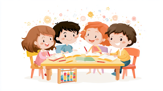 Happy Children Learning in a Colorful Classroom