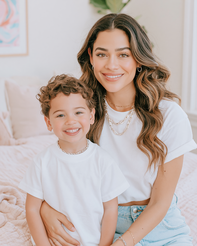 Happy Mother and Child in White T-Shirts