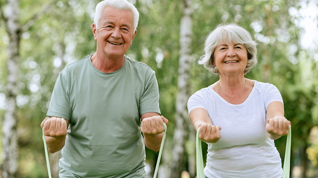 Happy Senior Couple Exercising Outdoors