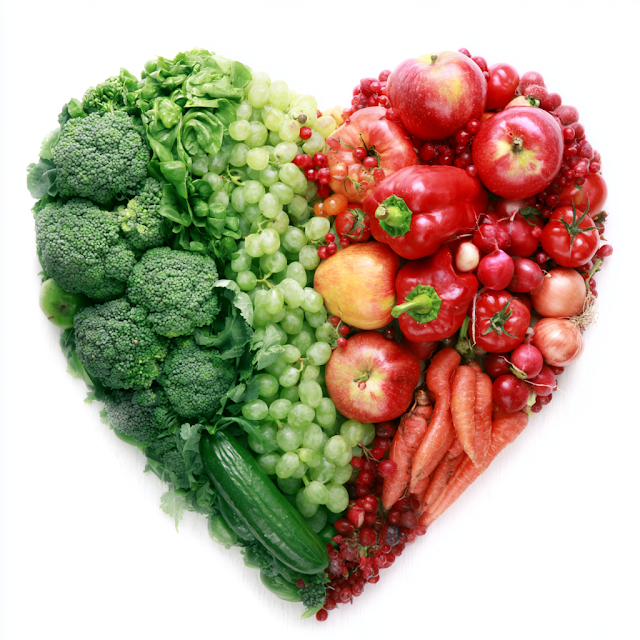 Heart-Shaped Arrangement of Fresh Fruits and Vegetables