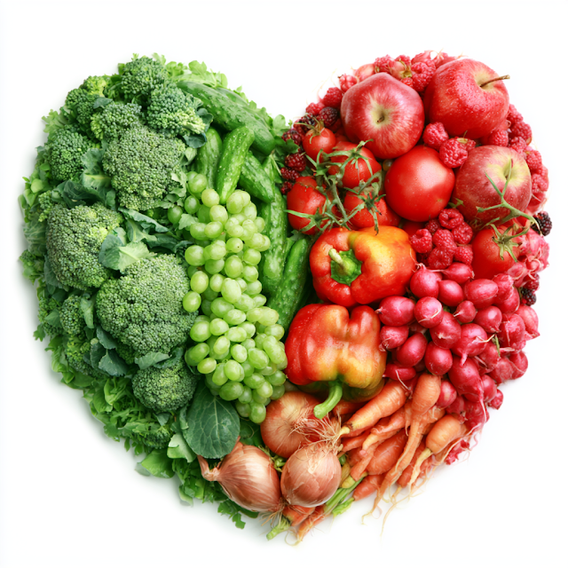 Heart-Shaped Assortment of Fresh Fruits and Vegetables