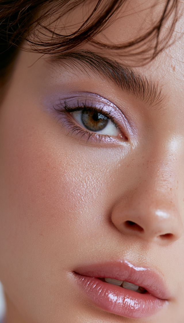 High-Fashion Model Close-Up with Lavender Makeup