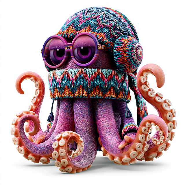 Hippie Winter Octopus Cartoon Clip Art