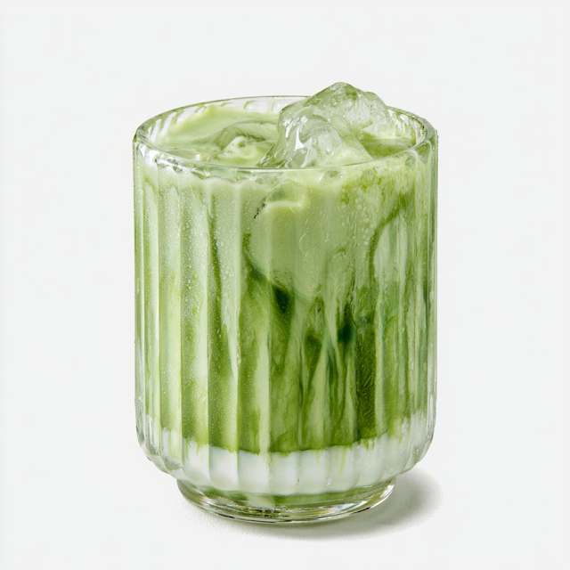 Iced Green Matcha Latte in Ribbed Glass Tumbler