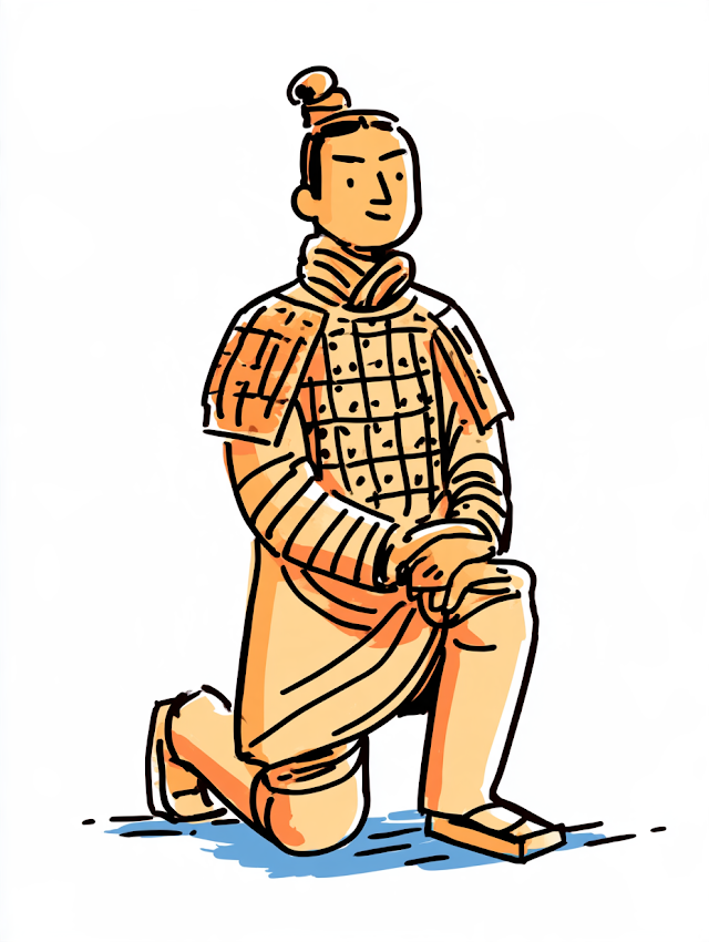 Illustration of a Kneeling Qin Dynasty Terracotta Warrior