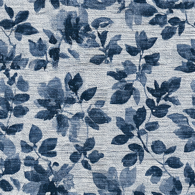 Indigo Floral Print on Woven Denim Fabric