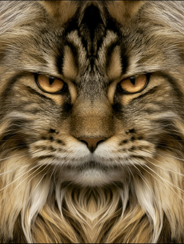 Intimate Close-Up of a Long-Haired Tabby Cat